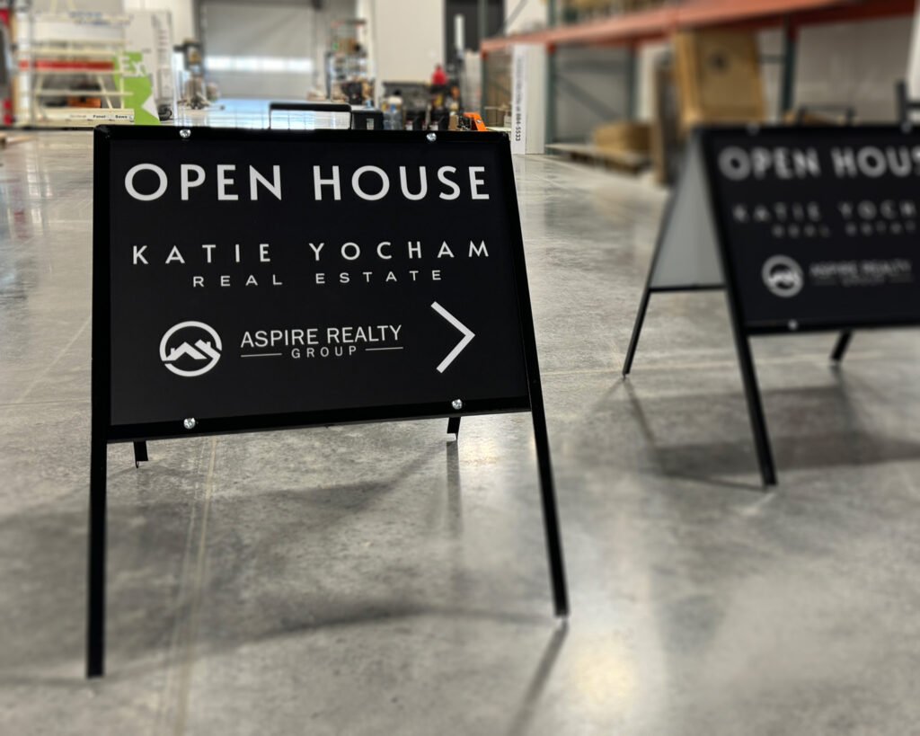 Rogue Graphics examples of custom realtor A-frame signs made from Aluminum for Realtors in Boise, Meridian and Nampa.