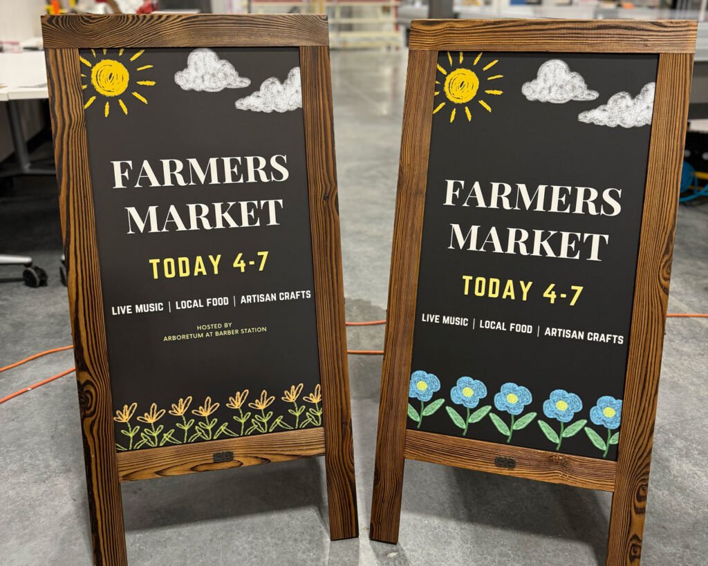 Rogue Graphics examples of custom marketing A-frame signs and signage for Boise, Meridian and Nampa.