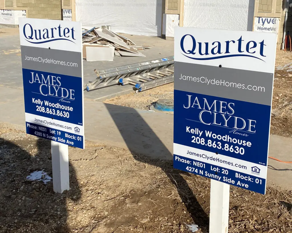 Rogue Graphics examples of custom MDO marketing lot signs for Boise, Meridian and Nampa.