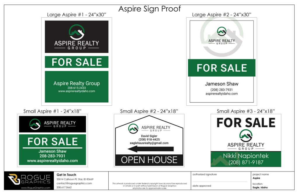 Rogue Graphics examples of custom graphic design proofs for developers Boise, Meridian and Nampa.