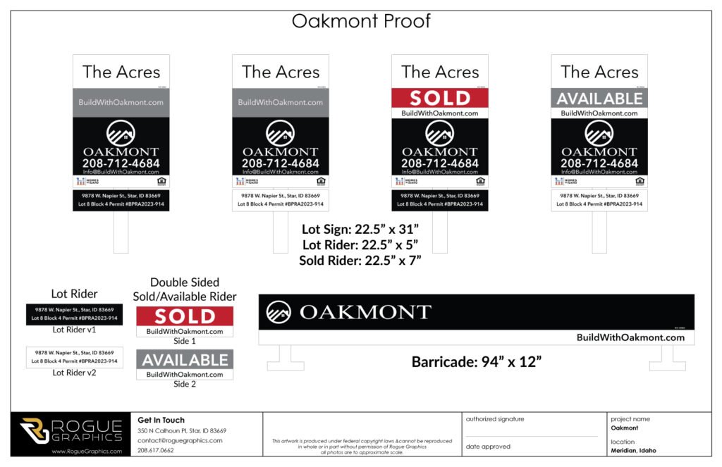 Rogue Graphics examples of custom graphic design proofs for developers Boise, Meridian and Nampa.